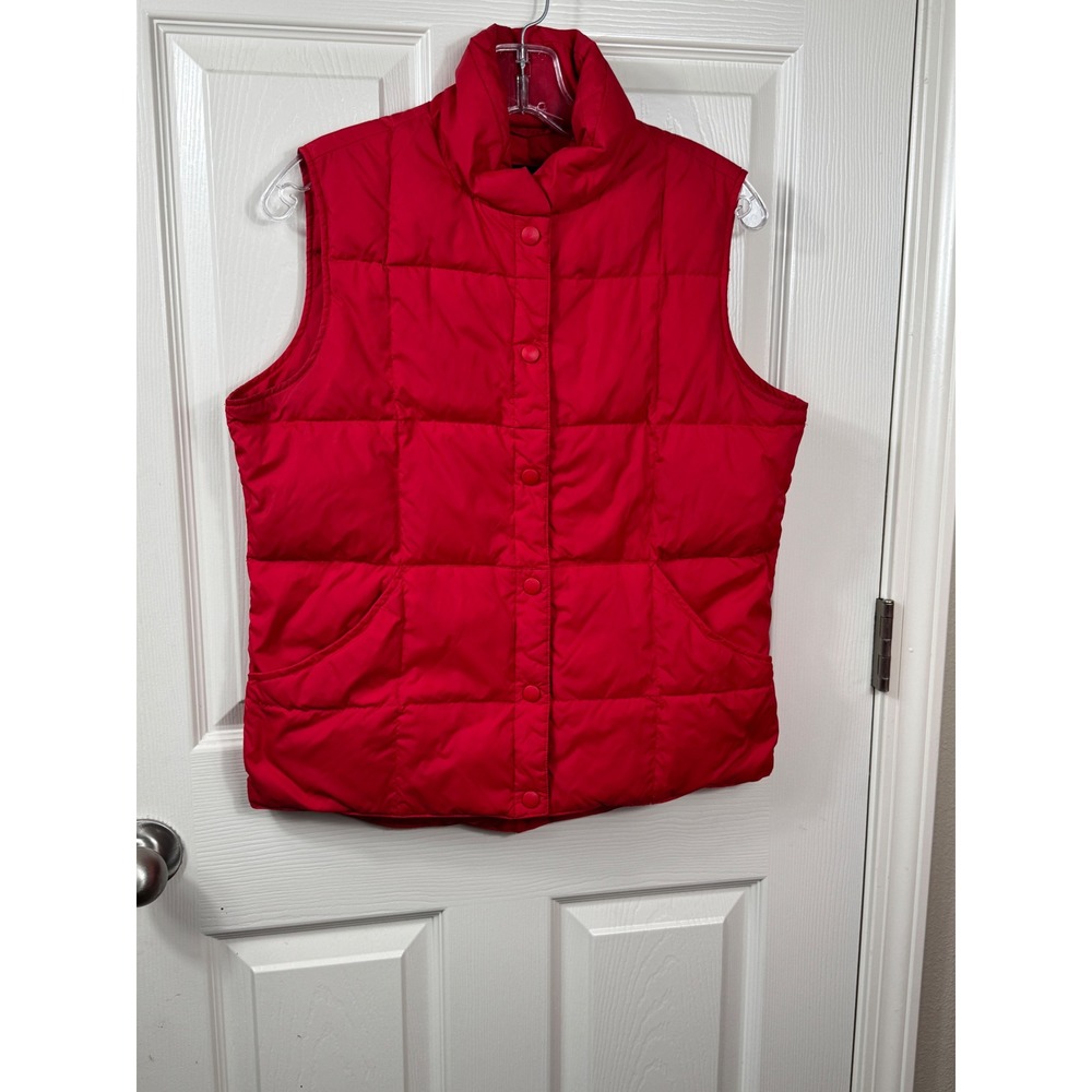 Lands' End Womens Small Red Puffer Vest Sleeveless Quilted Button Front